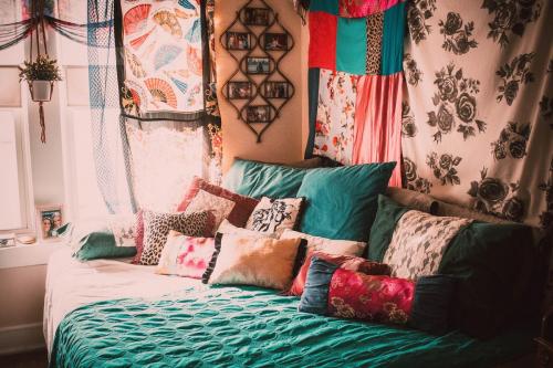 Boho Boudoir Style Bedroom with Cozy Pillows